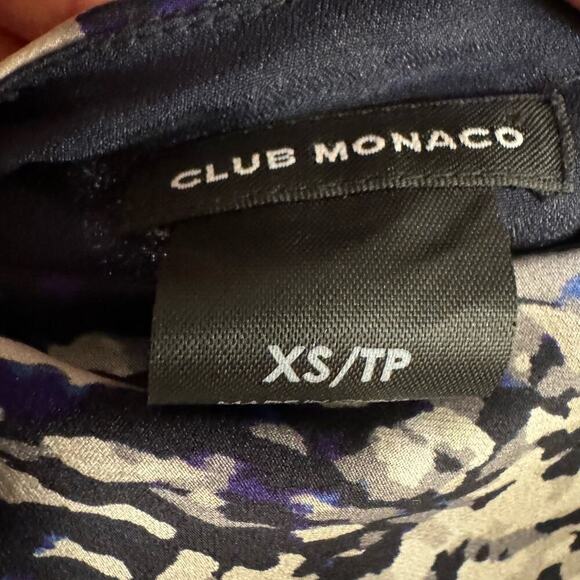 CLUB MONACO Gray Black Blue 100% Silk Shift Short Sleeve Dress Lightweight Sz XS - Picture 4 of 5